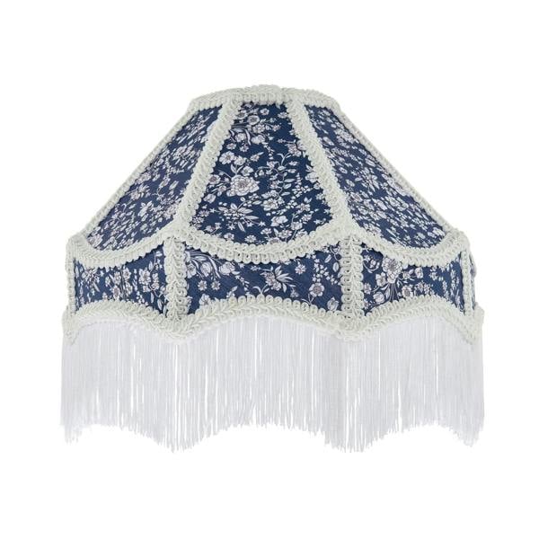 Classic Victorian Empire Lampshade in Navy Blue Cotton with Tassels Image 1