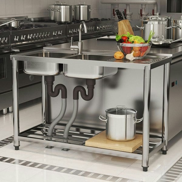 Stainless Steel One Compartment Sink with Drainboard and Shelf Living and Home