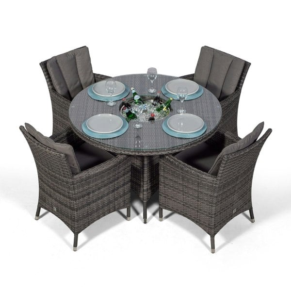 Giardino Savannah Round 4 Seater Patio Dining Set with Ice Bucket Drinks Cooler