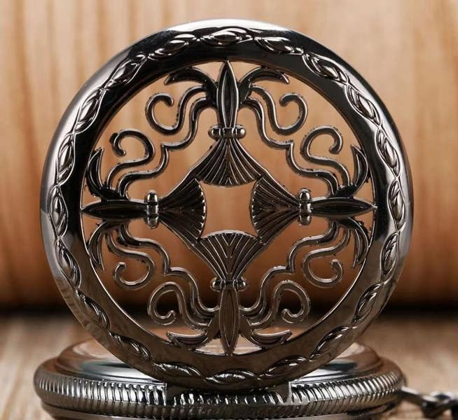 Infinity Leather Vintage Black Alloy Mechanical Skeleton Brass Pocket Watch