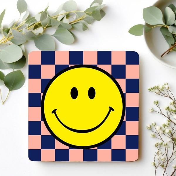 Love Frankie Checkerboard Coasters Smiley Face Coasters - Peach Fuzz