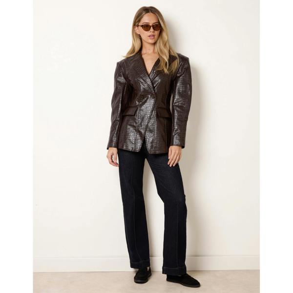Blue Vanilla PU Leather Croc Shoulder Pad Blazer