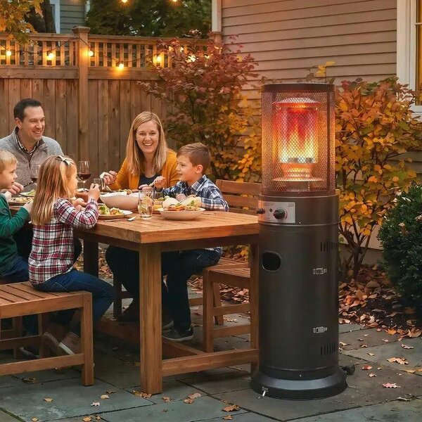 Gas Patio Heater, 11 kW Portable Propane Outdoor Heater with Pulse Ignition, Protective Mesh, Tip-over Protection, Black - Black