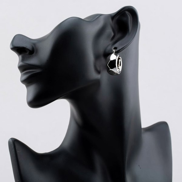 T. H. Baker Sterling Silver Rhodium Plated Electroform Faceted Creole Earrings 8.52.0002