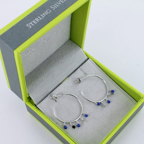 Blue Starry Sterling Silver Hoop Earring - Reeves & Reeves