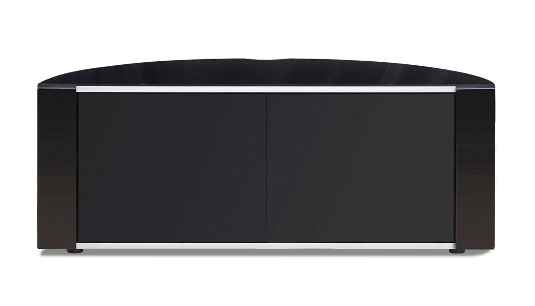MDA Designs Sirius 1200 Remote Friendly Beam Thru Glass Door Gloss Black with Black Front Profiles up to 55" LCD/Plasma/LED Cabinet TV Stand