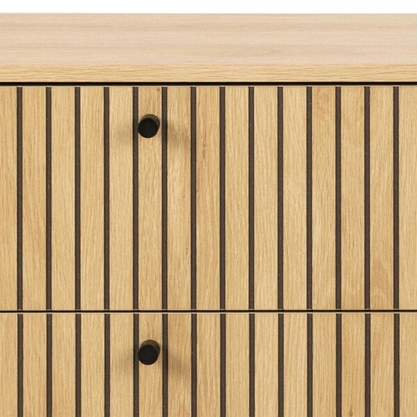 Wyld Haus Bjork Natural Oak Wood and Black Panelled Wide Chest of 6 Drawers