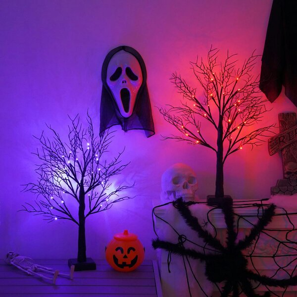 smartbies Halloween Decoration Tree Pre-Lit Black Twig Tree – Battery or USB Powered, Decorative Tabletop Tree Lamp for Halloween