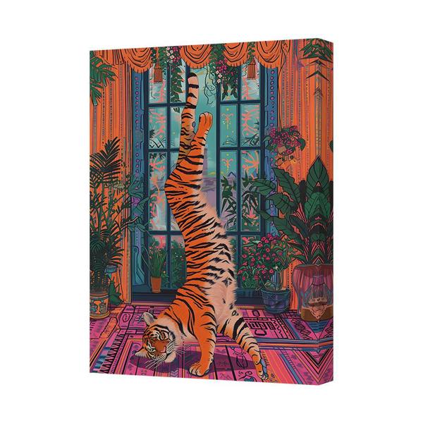 Benjamin Tate Design Colorful Tiger Jungle Canvas Wall Art With Lush Indoor Plants