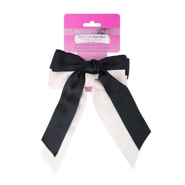 Brushworks Satin Hair Bow Duo – Black & White