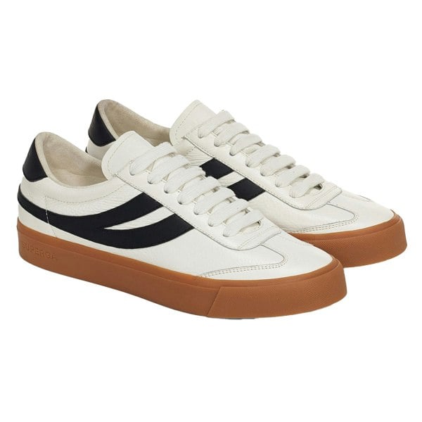 Superga Unisex Adult 4834 Club S Swallow Contrast Detail Vegan Leather Trainers - White/Black/Gum