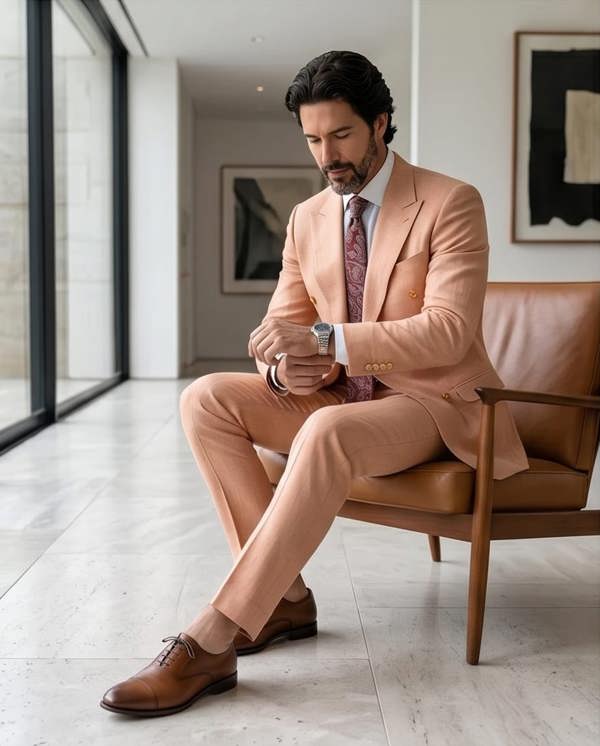 Pamoni Light Salmon Slim Fit Double-Breasted Suit