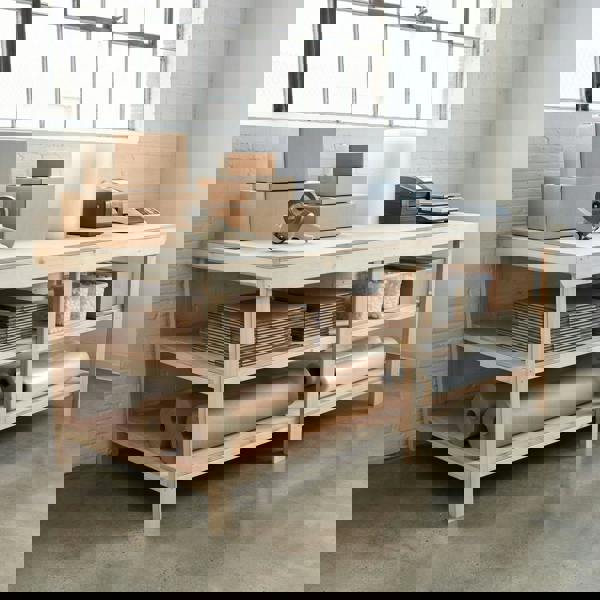 Arbor Garden Solutions Wooden Workbench Eucalyptus Hardwood Top Depth-4ft with Double Shelf