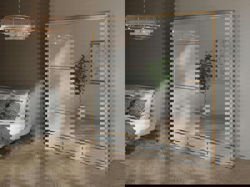 RAC3 Race to Road Stylish Bedroom Sliding Wardrobe with LED Light - Ample Storage Space and Sleek Design comes in White & Black and Width 205cm/256cm.