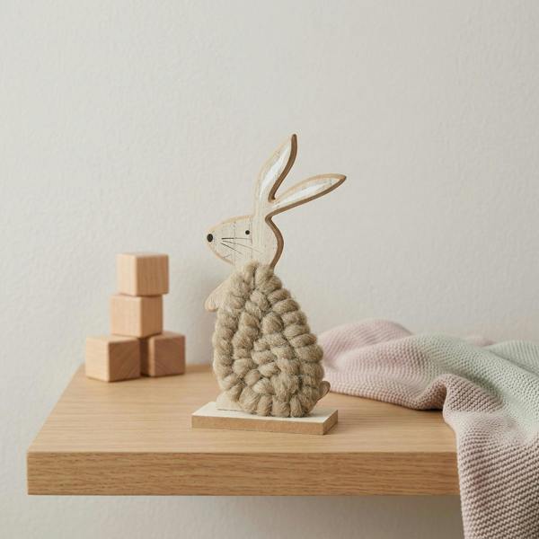 Garden Greatness Decorative Wool Bunny on Wood Stand