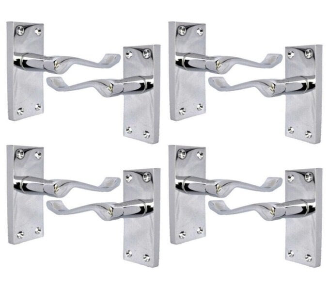 EDH Door Hardware Polished Chrome Victorian Scroll Door Handles – Lever Latch on Backplate – Pack of 4 Pairs