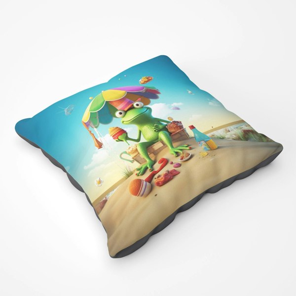 Warren Reed Frog On A Beach Holiday Floor Cushion