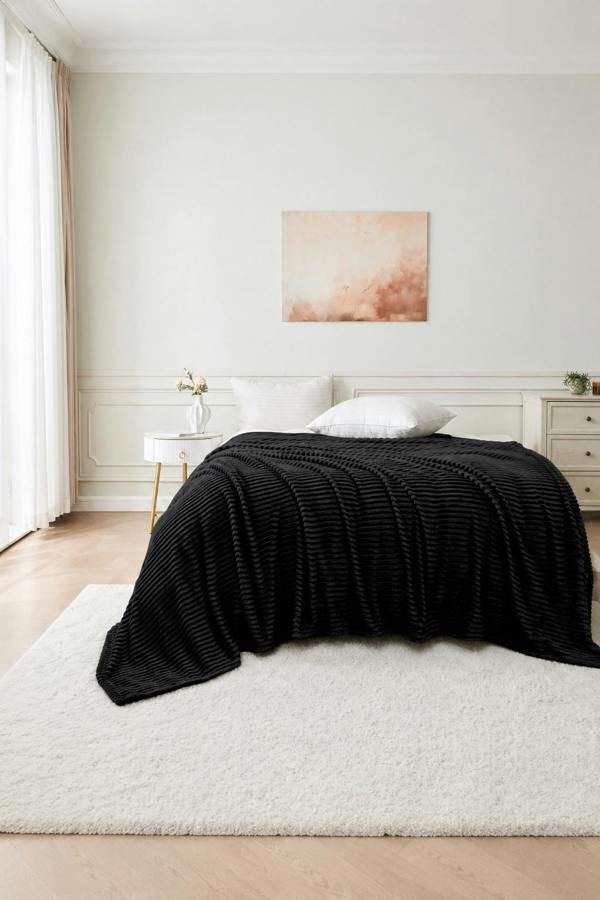 Dyzi Large Supersoft Ribbed Jacquard Fleece Throw Blanket 200 x 240cm
