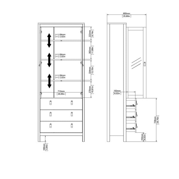 Wyld Haus Gossmere Matt Black China Cabinet 2 Doors 3 Drawers
