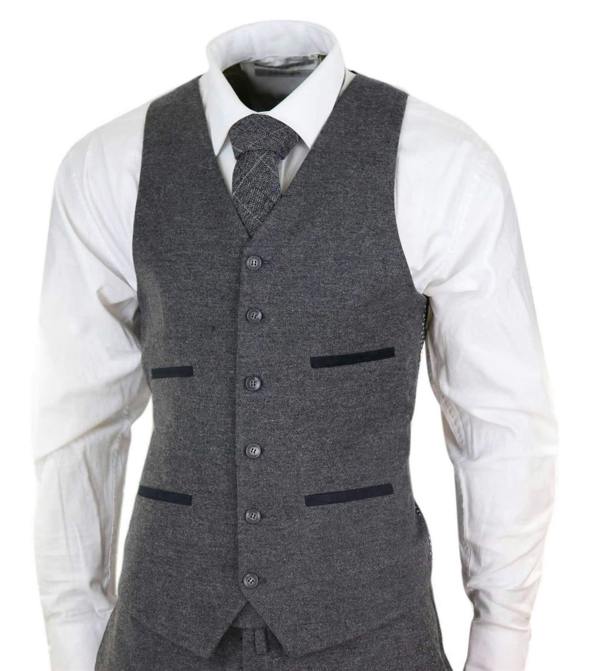 TruClothing Mens 3 Piece Grey Wool Tweed Vintage Retro Suit