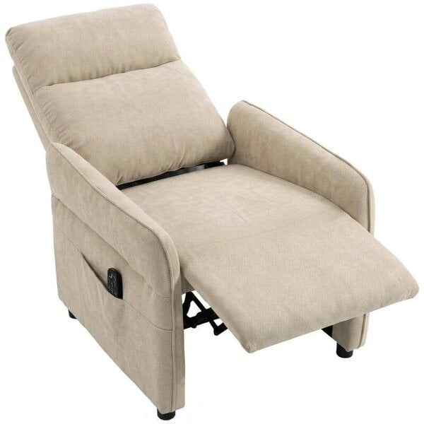 Recliner Armchair, Push Back Recliner Chair with Massage & Heat, Adjustable Armrests, Dual Side Pockets, Beige