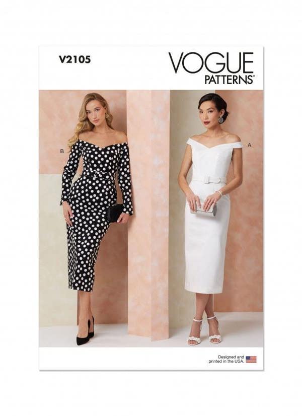 Vogue Sewing Pattern 2105, Dresses, Belts for Women, D5 (4-6-8-10-12) - Intermediate