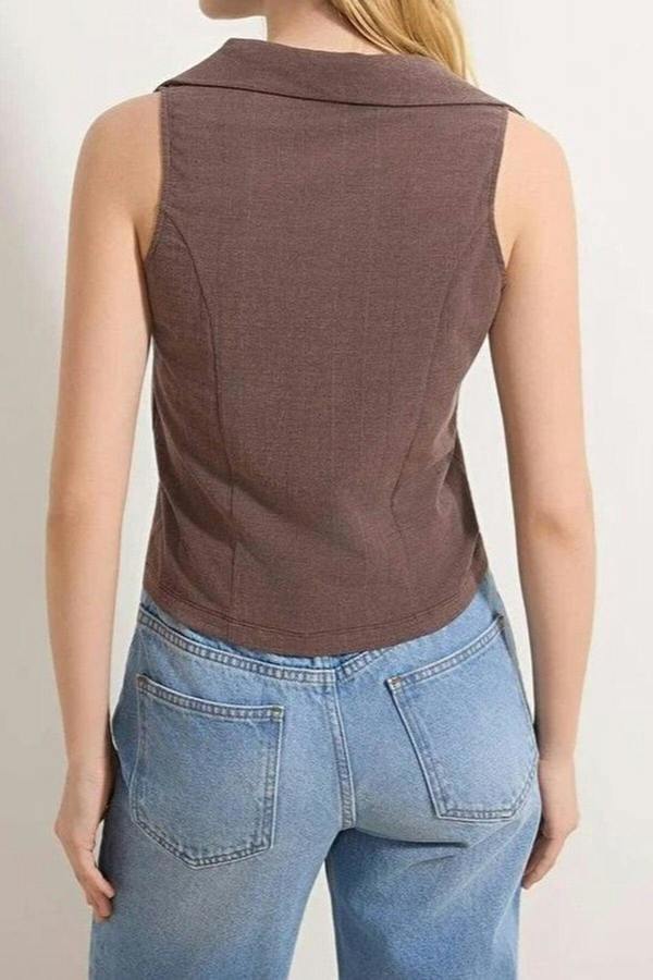 WOVCOR Fitted Shirt Collar Buttoned Jacquard Knit Blouse