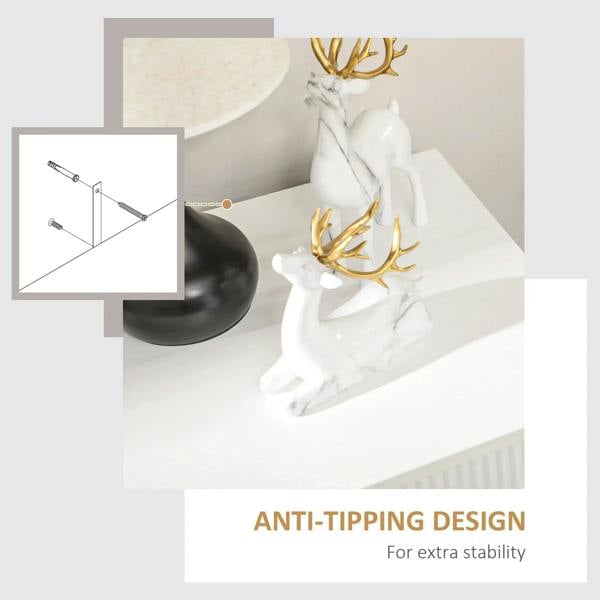 White three-drawer chest with gold legs and anti-tipping stability design