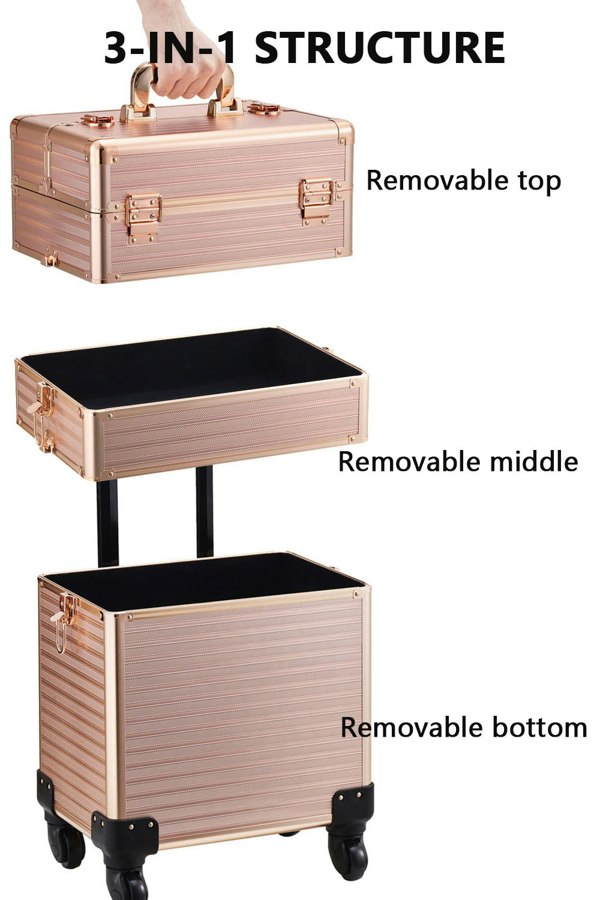 Living and Home 3 in 1 Professional Rolling Cosmetic Train Case Trolley Case Beauty Storage Box for Hairdressing Beauty