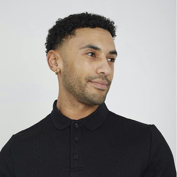 Brave Soul Black Jacquard Knit Polo Shirt - Black Image 4