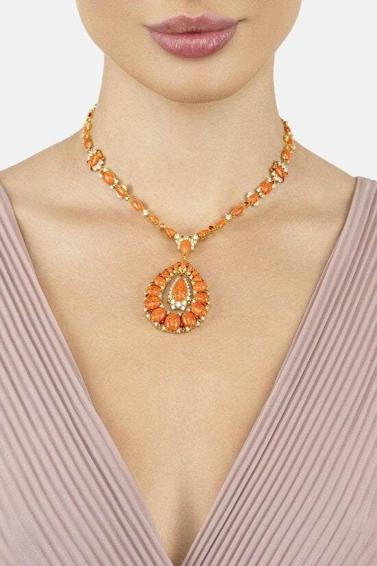 Latelita Paloma Fire Opal Statement Necklace Gold