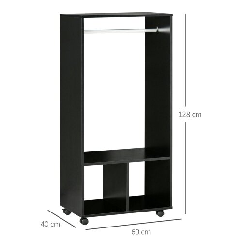 Wyld Haus Beladell Small Black Open Wardrobe On Lockable Wheels With Hanging Rail And 2 Shelves