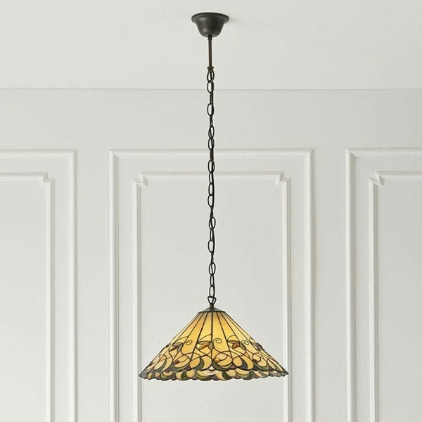 Tiffany Glass Hanging Ceiling Pendant Light Bronze & Amber Floral Shade i00126 Loops
