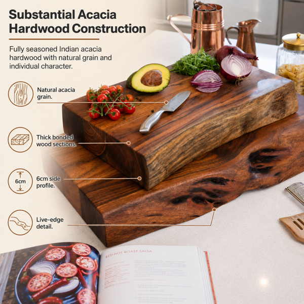 Downton Interiors Professional Chef Live Edge Acacia Wood Chopping Board - Extra Large