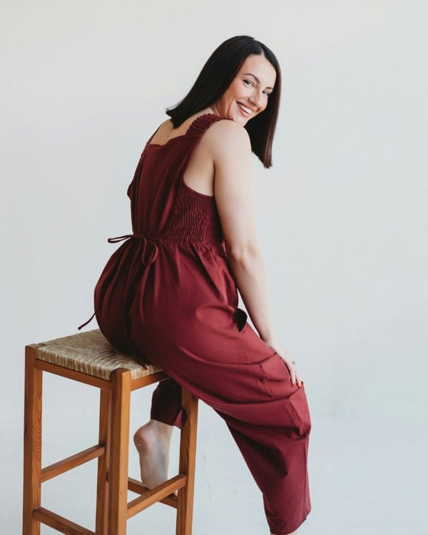 Alice Red Smocking Strap Jumpsuit- image 5