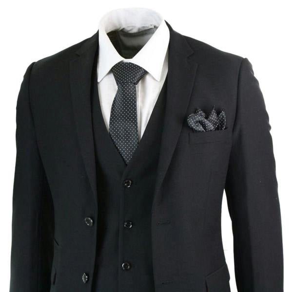 Paul Andrew Mens 3 Piece Plain Black Classic Retro Suit