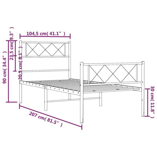 Berkfield Metal Bed Frame with Headboard and Footboard Black 100x200 cm