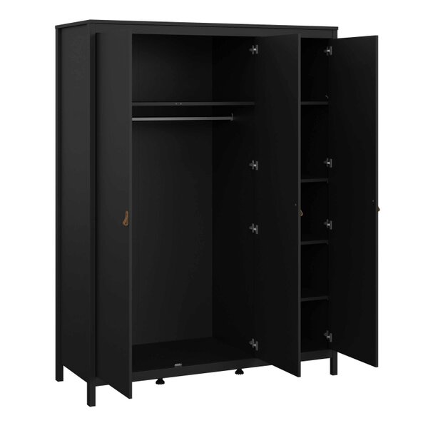 Wyld Haus Wildberry Matt Black Wardrobe 3 Doors Leather Handles