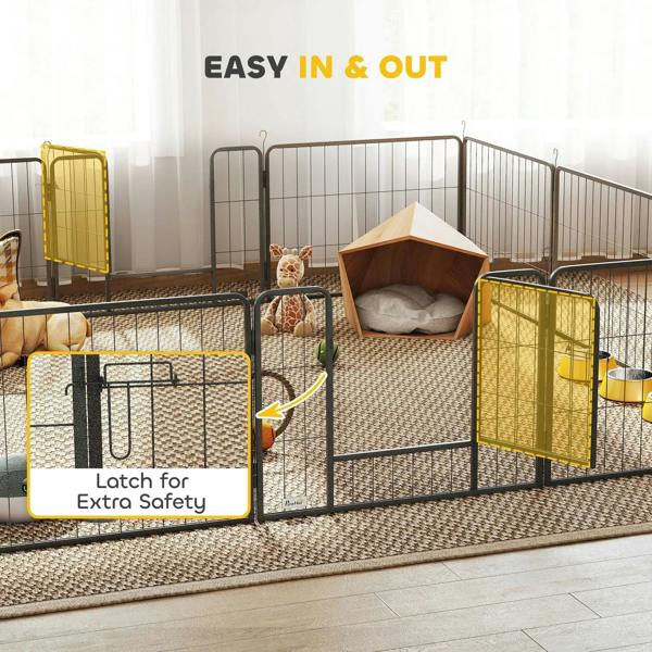 Silver wire puppy playpen with hinged door latch and side gate