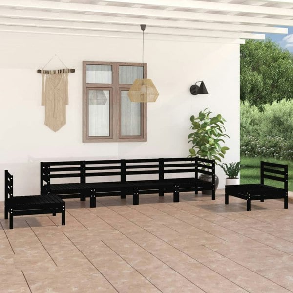 Berkfield 6 Piece Garden Lounge Set Black Solid Pinewood