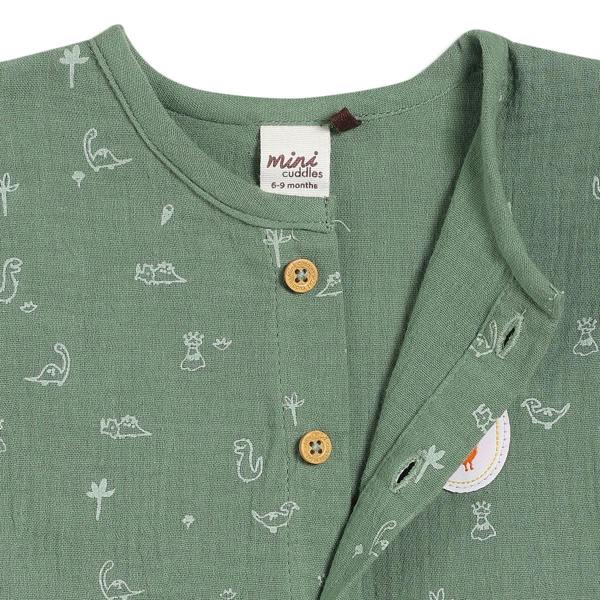 Mini Cuddles Baby Boys Dino Printed Romper, Green