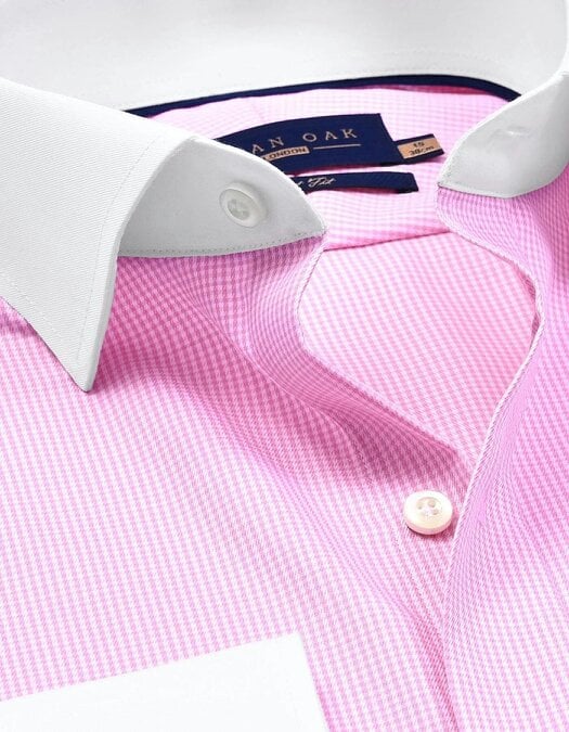 Men's Contrast Collar & Cuffs Check Shirt - Pink