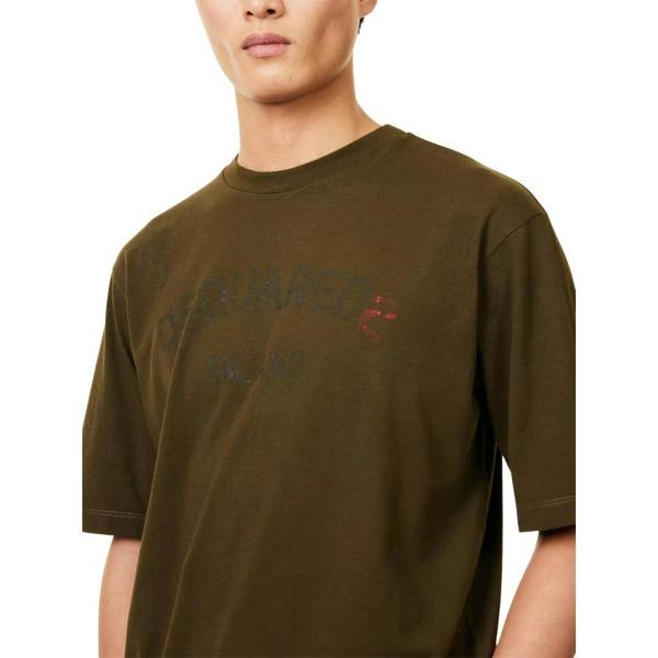 DSquared2 Mens Milano Logo Relaxed Fit Short-Sleeved T-Shirt - Military Green - 
