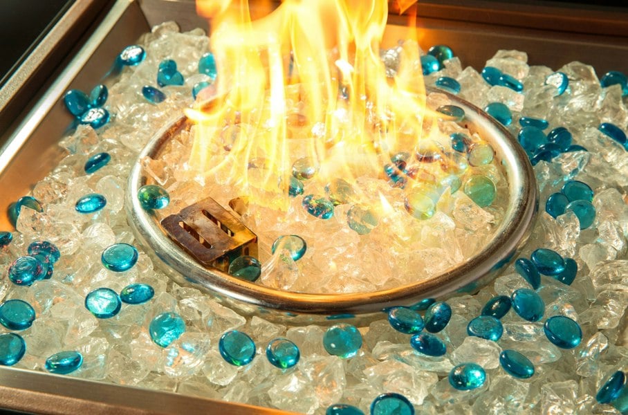 MDA Designs Ostara Stylish Bronze Wicker Garden and Patio Gas Fire Pit Multi-Purpose Glass Tabletop Outdoor Smoke-Free Heater