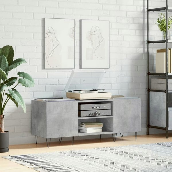 Berkfield Record Cabinet Concrete Grey 121x38x48 cm Engineered Wood