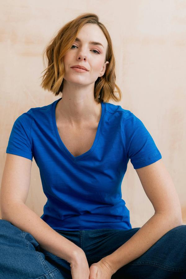 Victoria Organic Cotton V-Neck T-Shirt Cobalt