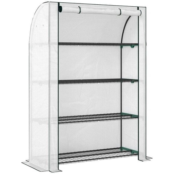 Bobobiy Mini Greenhouse with Reinforced PE Cover, Portable Indoor Outdoor Green House with Roll-up Door, 170 x 120 x 50cm, White