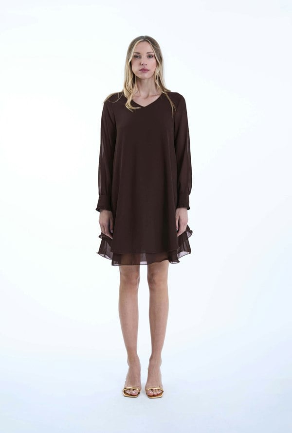 James Lakeland Long Sleeve Brown Wave Hem Dress
