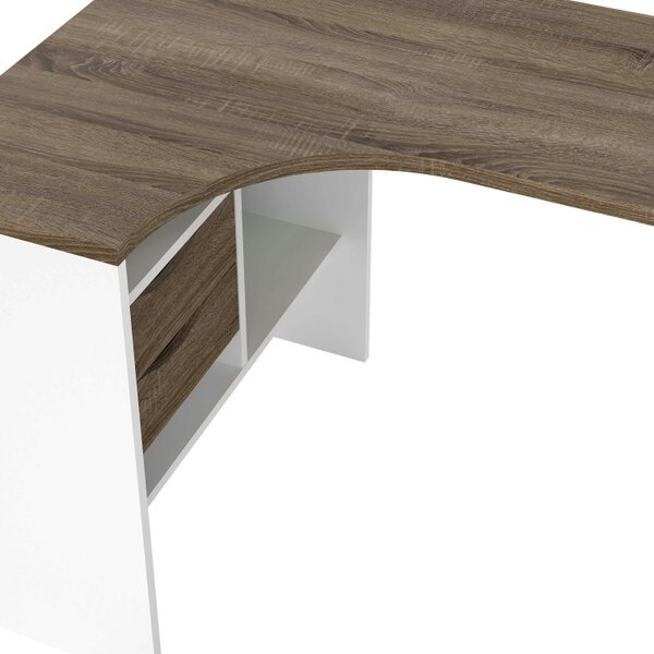 Wyld Haus Billabong White and Truffle Oak Corner Office Desk 2 Drawers