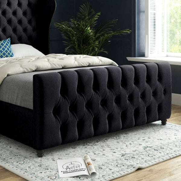 Casa Magna Donati Straight Curved Top Upholstered Soft Velvet Bed Frame - Black